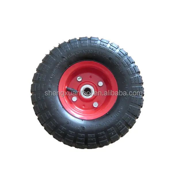 Heavy Duty Pneumatic Rubber Wheel Garden Cart Tire With Long Axle 10x3.50-4 rubber pneumatic beach cart wheel