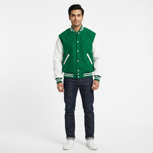 Custom Made Wholesale Blank Letterman Jackets Custom Made Wool Body <b>Leather</b> Sleeves Varsity CollegeBaseballjacket for men - Product Image 1
