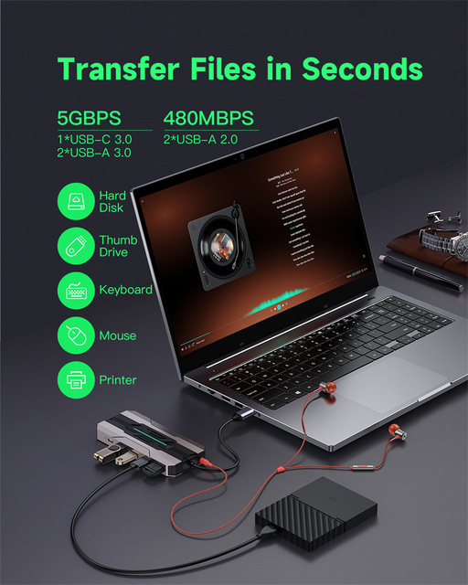 PD 100W Fast Charging Type-C Docking Station with Gigabit Ethernet & SD/TF Card Reader Aluminum Alloy Data Transfer in Stock
