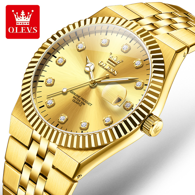 OLEVS 2989 Luxury Oem Custom logo Classic Calendar Waterproof Gold Stainless Steel Luminous Quartz Business SmartWatch for Man