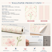 Papel Tapiz Autoadhesivo Impermeable para Niños, Diseño Floral Rosa con Rayas, Revestimiento de Pared de PVC para Guardería, Sala de Estar y Baño, Personalizado de Fábrica