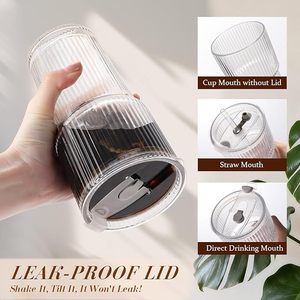 Copo de Vidro de 20oz com Design Moderno, Portátil, à Prova de Vazamentos, Copo Vertical com Relevo, Utensílios de Mesa com Tampa de PP para Leite, Café, Viagem e Escritório - Product Image 3