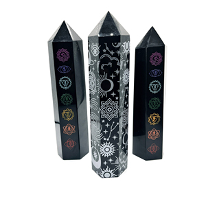 Wholesale Natural Rock Crystal Obsidian Point <strong>Chakra</strong> Rune Crystal Tower for Gift Healing - Product Image 3