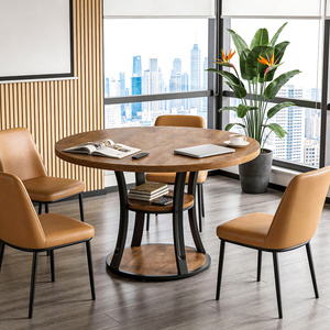 Mesa de Conferencia Redonda de 39 Pulgadas para 2-4 Personas, Mesa Moderna para Sala de Reuniones Pequeña con Estante de Almacenamiento de 2 Niveles y Base de Metal HOGA-QQ0 - Product Image 1