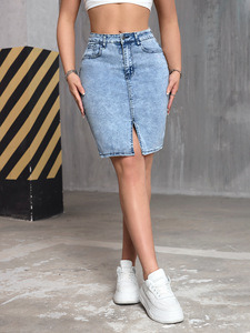 European and American standard elastic denim <b>skirt</b> with a <b>split</b> and hip hugging women's casual <b>skirt</b> - Product Image 4