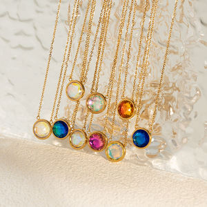 للبيع بالجملة قلادات من الزركون الهندسي الأنيق من الفولاذ المقاوم للصدأ ، مجوهرات عصرية ، قلادة زركون متعددة الألوان للنساء - Product Image 3