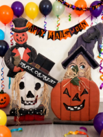 Ornement de citrouille et de crâne d'Halloween personnalisé, gravé sur bois, éco-responsable, fait main, pour la décoration de la maison et des hôtels