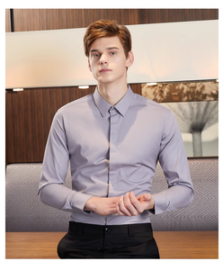 Профессиональный формальный костюм 60% хлопчатобумажная простая покрытая пуговица с длинным рукавом Обычная рубашка для мужчин - Product Image 4