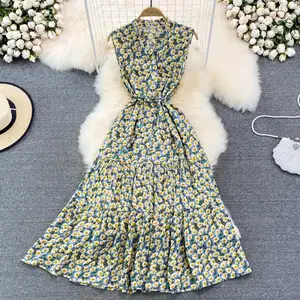2022 apparel stock Amazon hot sale clothes bale supplier Guipure Lace Insert Flounce Sleeve Dress stock clothes