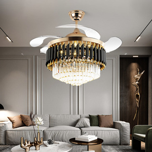 With Middle Lamp Size Beautiful Chandeliers &amp; Pendant <strong>Lights</strong> Elegant 42-Inch Round Retractable <strong>Crystal</strong> <strong>LED</strong> <strong>Ceiling</strong> Fan - Product Image 3