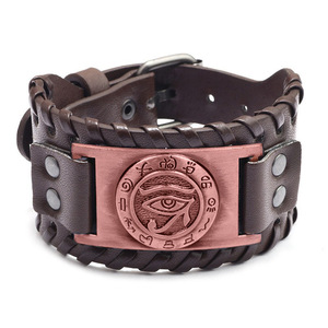 Pulseras de Cuero Punk con Símbolo Celta de Ojo de Lobo y Búho Vintage, Brazalete Vikingo con Tótem, Pulseras con Dije de Logotipo Personalizado de Odín, Regalo para Papá - Product Image 1