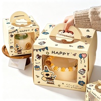 Boîte à pâtisserie en papier imprimé pour desserts, emballage cadeau de fêtes, boîte à gâteau d'anniversaire avec fenêtre transparente en PET et poignée portable