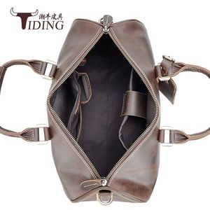 Bolso de viaje de cuero Crazy Horse para hombre de Tiding, gran capacidad, 56-75L, color sólido, para viajes de ocio. - Product Image 5