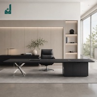 Bureau de direction en forme de L, placage ébène, finition laquée piano haute brillance, poste de travail durable en MDF pour le siège d'entreprise