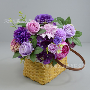 กล่องดอกไม้ประดิษฐ์ไหมเทียม Dongchen Crafts ขนาด 30x21.5x5 ซม. สีม่วงชมพู สำหรับตกแต่งงานแต่งงาน ตกแต่งบ้าน ตกแต่งภายนอก - Product Image 3