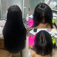 Peluca de Cabello Liso Remy con Flequillo, 100% Cabello Humano Virgen, Largo, 180% de Densidad, Cabello Vietnamita