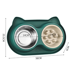 Stainless Steel Double Bowl - <b>Large</b> Slow Feeder Anti-Slip Wholesale - Product Image 1
