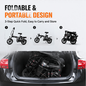 Vélo pliant électrique personnalisable avec batterie au lithium, cadre en acier à haute teneur en carbone, batterie dissimulée légère, pneus larges, 480Wh 350W - Product Image 2