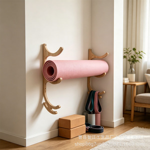 Modern minimalist wooden <b>storage</b> rack for home use, suitable for yoga mats, solid wood <b>wall</b>-mounted foam rollers. - Product Image 1