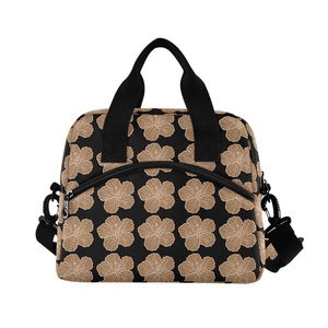 กระเป๋าเก็บความเย็นลายดอกชบาสีน้ำตาลฮาวาย กล่องเก็บความเย็น กระเป๋าใส่อาหารกลางวันสำหรับนักเรียน กระเป๋าถือ กระเป๋าใส่อาหารกลางวันแบบมีฉนวนสำหรับผู้หญิง - Product Image 2