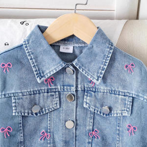 Nueva primavera y otoño de Europa y América para traje informal de <span class=keywords><strong>niña</strong></span> con chaqueta de manga larga con lazo bordado, pantalones de <span class=keywords><strong>vaquero</strong></span> inspirados - Product Image 3