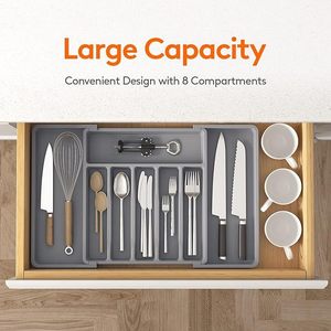 Nhựa mở rộng ngăn kéo tổ chức khay vuông cho đồ dùng <span class=keywords><strong>Flatware</strong></span> dao kéo có thể điều chỉnh Lưu trữ chủ - Product Image 2