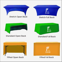 Housse de table personnalisée imprimée pour salon professionnel, 1,2 m, 1,8 m, 2,4 m, en polyester, ajustée, avec dos ouvert pour stand d'exposition