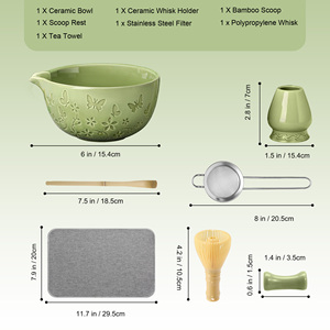Juego de Té Matcha Tradicional Japonés de 7 Piezas, Tazón de Cerámica Grabado con Diseño de Mariposa, Kit de Batidor de Polipropileno para la Ceremonia del Té - Product Image 2