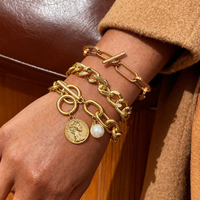 Ensemble de bracelets et joncs de vacances en acier inoxydable et alliage de fer, bijoux fantaisie avec coquillages, étoiles de mer, perles, chaîne cubaine et chaîne serpent