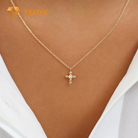 VLOVE kalung liontin modis perhiasan buatan tangan kustom kalung salib berlian bola kecil emas 14K