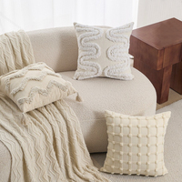 Vente en gros de housse de coussin de canapé brodée en peluche tuftée Art Floral Leaves Coussin décoratif pour salon