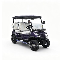 Voiturette de golf électrique haut de gamme violet foncé 4 places avec sièges arrière rabattables, panier de rangement avant et sièges en cuir de luxe