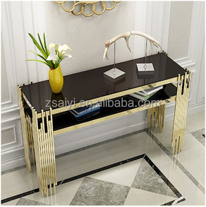 Table <span class=keywords><strong>console</strong></span> en <span class=keywords><strong>acier</strong></span> inoxydable <span class=keywords><strong>verre</strong></span> italien doré table <span class=keywords><strong>console</strong></span> d'entrée en <span class=keywords><strong>verre</strong></span> de luxe pour couloir avec miroir - Product Image 2