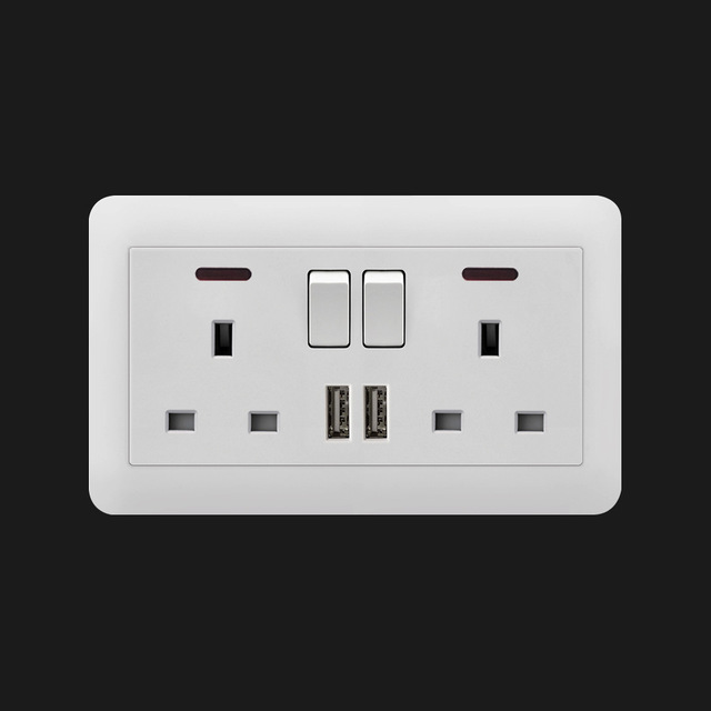 White Wall Switch, UK and African Electrical Switch Socket, 1gang 2way British Standard Switch Socket with 13A Universal Socket