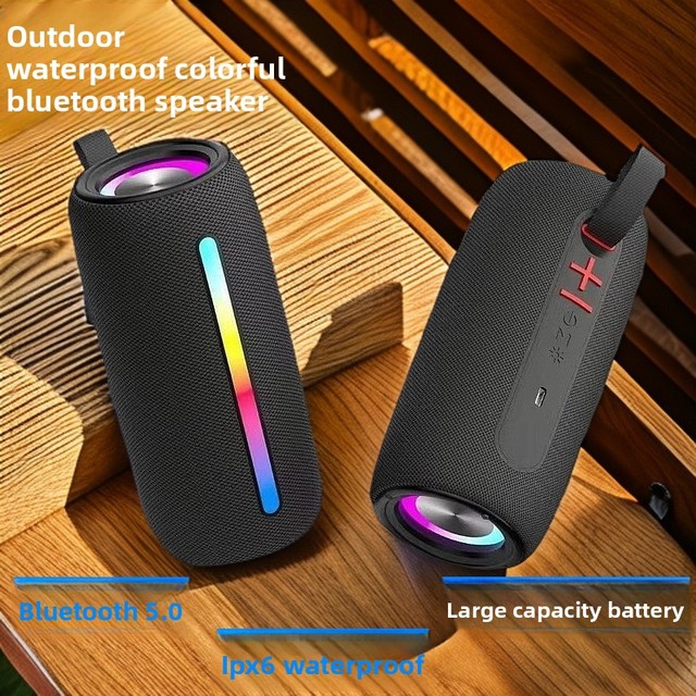 Internal Battery RGB Flash Light 5-10W IPX6 Waterproof Power Fabric Bluetooth Speaker with Type-C for Shower