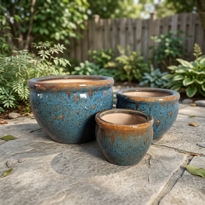 Grand pot à fleurs en céramique émaillée moderne et rustique pour plantes d'intérieur, poterie pour bonsaï - Product Image 3