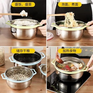 Stainless Steel Food <b>Storage</b> Bowls With Lids Round Large Capacity Handles For Lunch <b>Box</b> <b>Kitchen</b> Use - Product Image 2