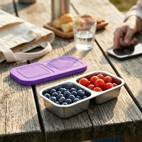 Boîte à lunch en acier inoxydable à 2 compartiments, plateau alimentaire portionné avec couvercle, récipient de préparation de repas, conteneur à collation, empilable, personnalisable, vente en gros
