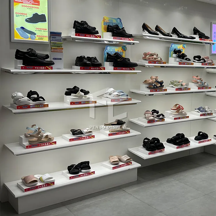 Display Sepatu Kualitas Tinggi Tas Kayu Logam dan Etalase Sepatu Wanita untuk Alat Kelengkapan Toko Ritel