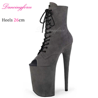 Chaussures à talons hauts sexy en daim de 26 cm pour la pole dance, chaussures de strip-teaseuse exotique pour femmes, bottines à plateforme pour boîte de nuit