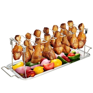 Support de rôtissage en acier inoxydable pour barbecue avec bac de récupération, 12 emplacements, pour ailes de poulet, cuisses de poulet, accessoires de barbecue - Product Image 5
