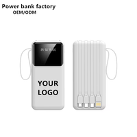 Batterie externe ultra-mince 10000mAh/20000mAh en gros d'usine avec câble intégré, lumière LED, cordon et motif/logo personnalisables