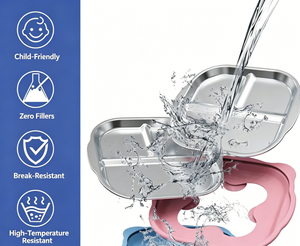 Plateau repas carré en acier inoxydable pour enfants avec couvercle et bord bleu, idéal pour les plats à emporter - Product Image 3