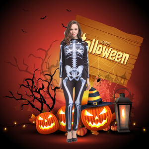 Carnaval Halloween Costumes Femmes <span class=keywords><strong>Sexy</strong></span> Crâne <span class=keywords><strong>Squelette</strong></span> Monstre Fantôme Effrayant Adulte Mascarade Cosplay Costume Dame <span class=keywords><strong>Squelette</strong></span> Costume - Product Image 1