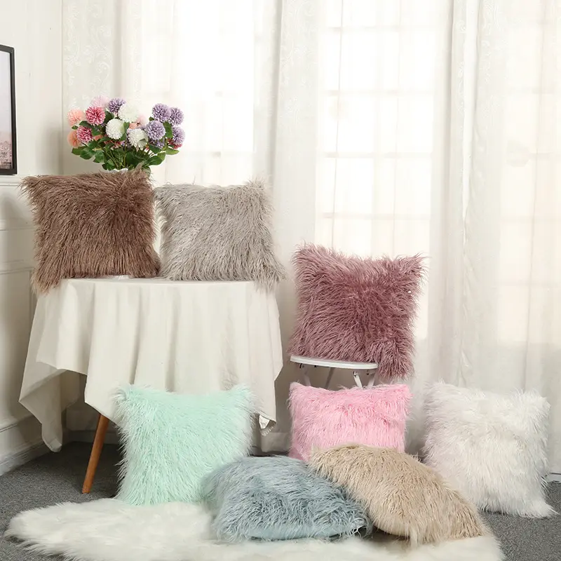 wholesale Soft Fuzzy Faux Fur Throw Long fluffy Home decorative sofa pillow cover case chair cushion cover in stock
