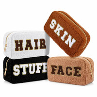 Trousse de maquillage personnalisée douce à fermeture éclair en velours Sherpa pochette personnalisée à broder sac cosmétique organisateur moelleux pour femmes