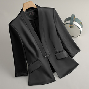 Women's White Three Quarter Sleeve Blazer Lightweight Solid Color Polyester Breathable Spring Summer Professional Casual Fit - Product Image 2