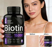 Capsules de biotine avec collagène et kératine OEM |   Complexe de beauté 15 000 mcg |   Complément alimentaire pour la santé des cheveux, de la peau et des ongles