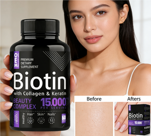 Capsules de biotine avec collagène <span class=keywords><strong>et</strong></span> kératine OEM |   Complexe de beauté 15 000 mcg |   Complément alimentaire pour la santé des <span class=keywords><strong>cheveux</strong></span>, de la peau <span class=keywords><strong>et</strong></span> des ongles - Product Image 5