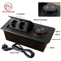 Prise de courant escamotable intégrée au bureau avec ports de charge USB et chargeur sans fil 15W pour table de conférence de bureau
